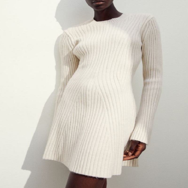 2023 autumn and winter new long-sleeved knitted dress European and American solid color casual sweater dress cross-border Women's sweater dress