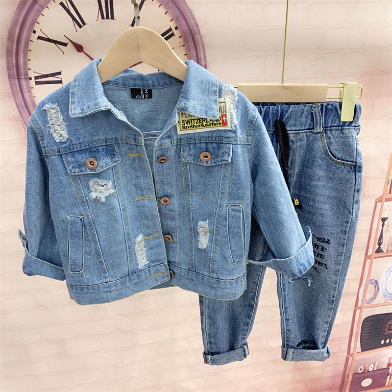 Boys autumn suit 2021 New 2 Korean style 3 cowboy three-piece set 4 tide children's clothing baby 5 handsome