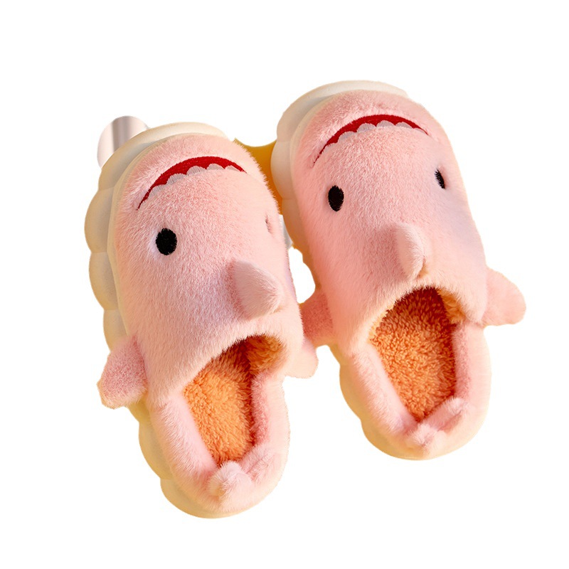 New Children's Non-slip Slippers Cartoon Shark Ball Bottom Stomp Feeling Home Warm Parent-Child Cotton Slippers for Girls