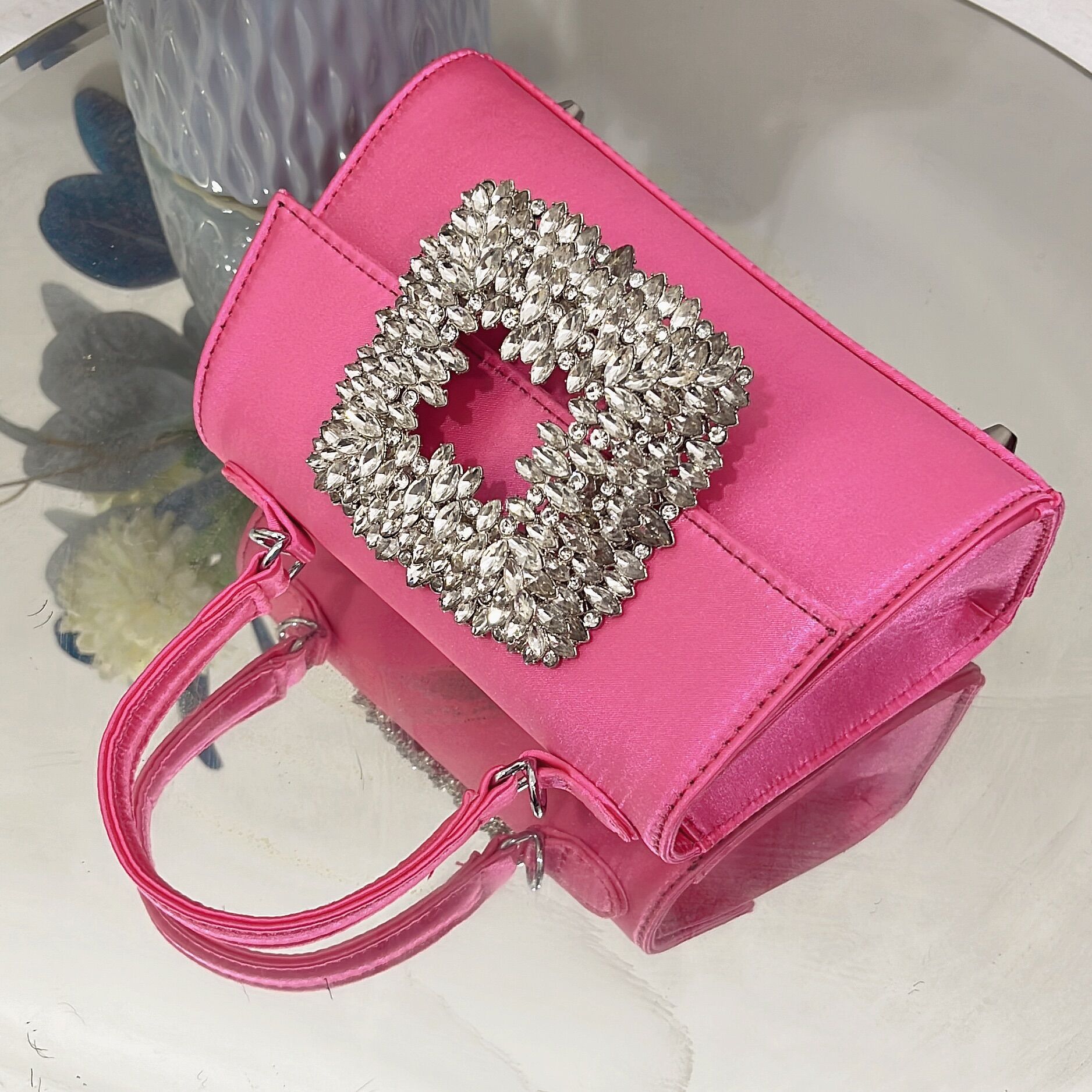 24 New Women's Bag bring Super Flash Diamond Small Square Bag Satin Square Rhinestone Fairy Bag Shoulder Crossbody Handbag
