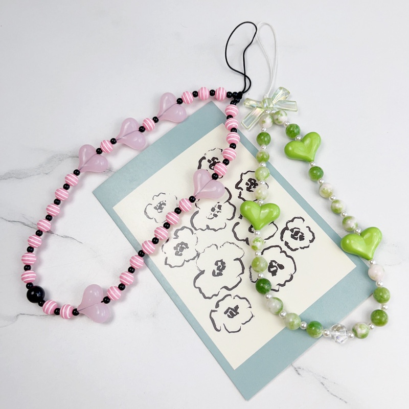 New Japanese and Korean ins colorful love mobile phone chain ornaments universal beaded color chain anti-lost portable rope