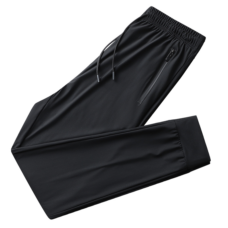 Plus size summer ice silk pants men's ankle-tied sports pants high elastic quick-drying casual pants straight outdoor breathable air conditioning pants