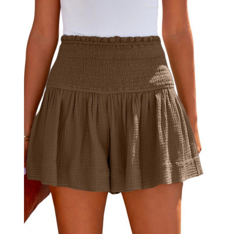2023 Spring and Summer New Solid Color High Waist Pleated Shorts European and American Casual Cotton Linen Women's Three-point Pants