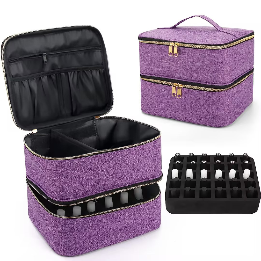 Amazon new nail polish carrying bag double layer nail polish storage bag can hold 30 bottles cosmetic bag storage bag