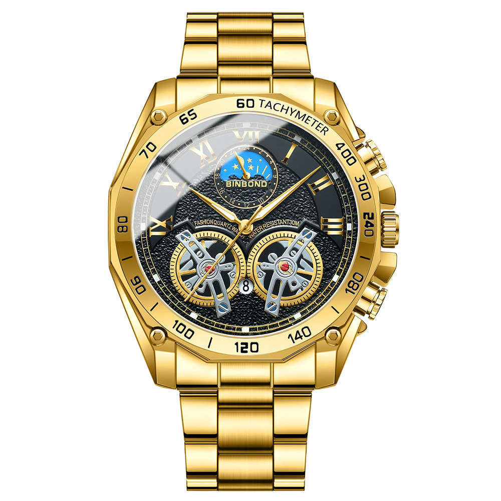 Double tourbillon watch men's non-automatic hollow mechanical watch multi-functional fashion luminous waterproof watch cross-border