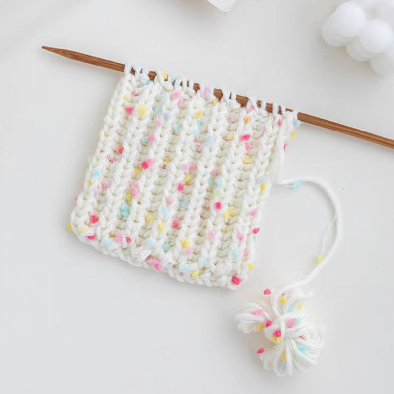 Rainbow candy wool handmade diy woven scarf color beanie hand mixed thread color dot milk cotton stick sewing gift