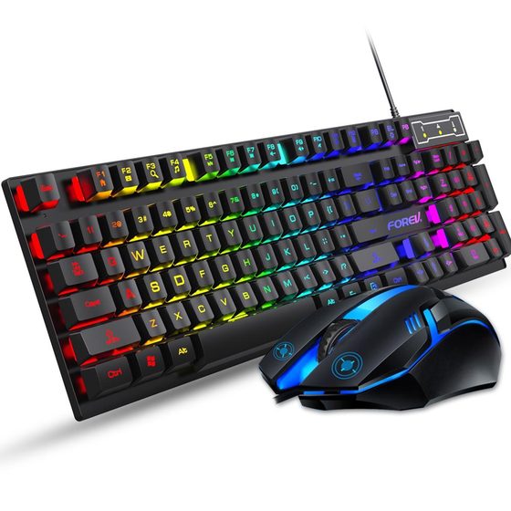 FVQ305S Wired Luminous Keyboard and Mouse Set E-Sports Game Luminous Suspension Keycap Membrane Keyboard and Mouse Set