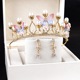 G-016KC gold crown with beads + earring clip with beads + earrings