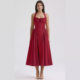 2025 New Summer Slim Sling Long Dress European and American Style Fashion Printed Neck Lace dress