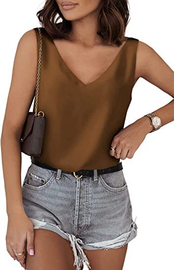 2023 Amazon Explosive V-neck Back Deep V Silk Summer Satin Sleeveless Shirt Base Camisole