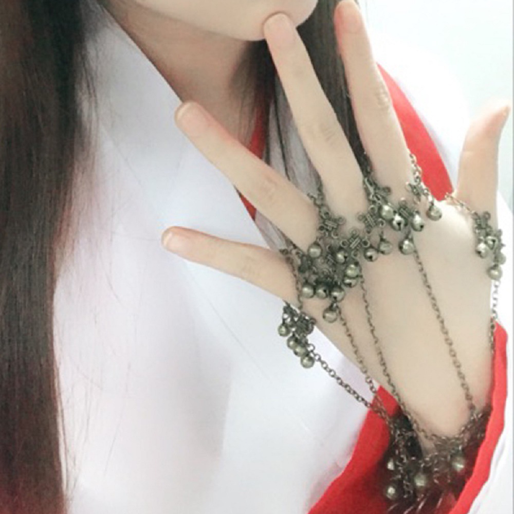 Zixia Fairy Zhu Yin, the same style, ear picking, Zhu Yin vintage coin, five-finger ring tassel Bell bracelet