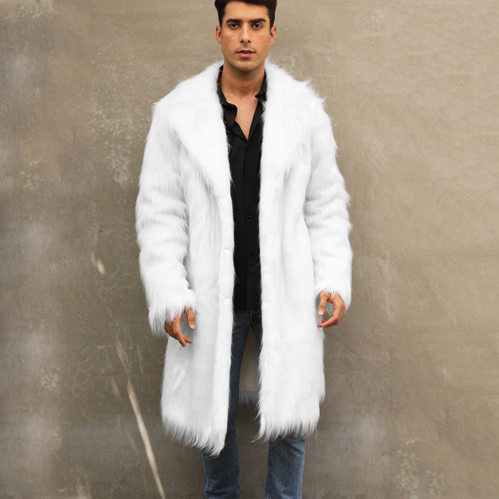 F0674 cross-border European and American popular men's suit collar coat artificial fur faux fox fur thickened mid-length coat