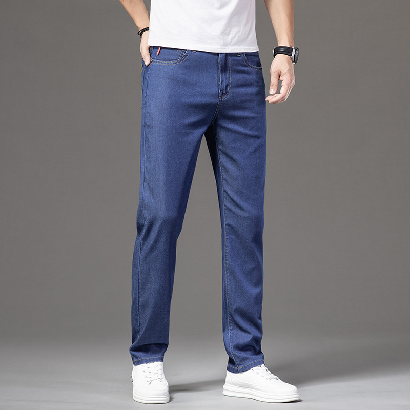 Ice Silk Lyocell Ultra-thin High-end Men's Jeans Summer Thin Straight Loose Trousers Stretch Casual Pants