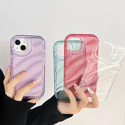 Water corrugated mobile phone case for Apple 16promax trend 11 anti-fall case 15 transparent 7/8 soft case XR/12