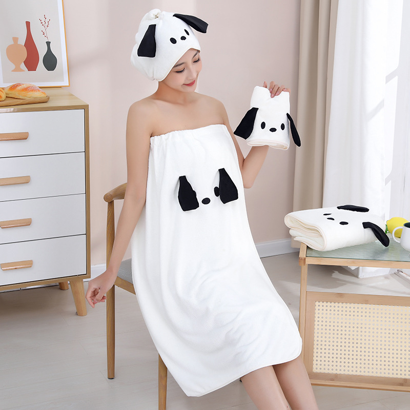 Big Ear Dog Bath Cap Hacha Dog Bath Skirt Towel Dry Hair Cap Bath Towel Four-Piece Coral Fleece Bath Water Absorbent No Hair