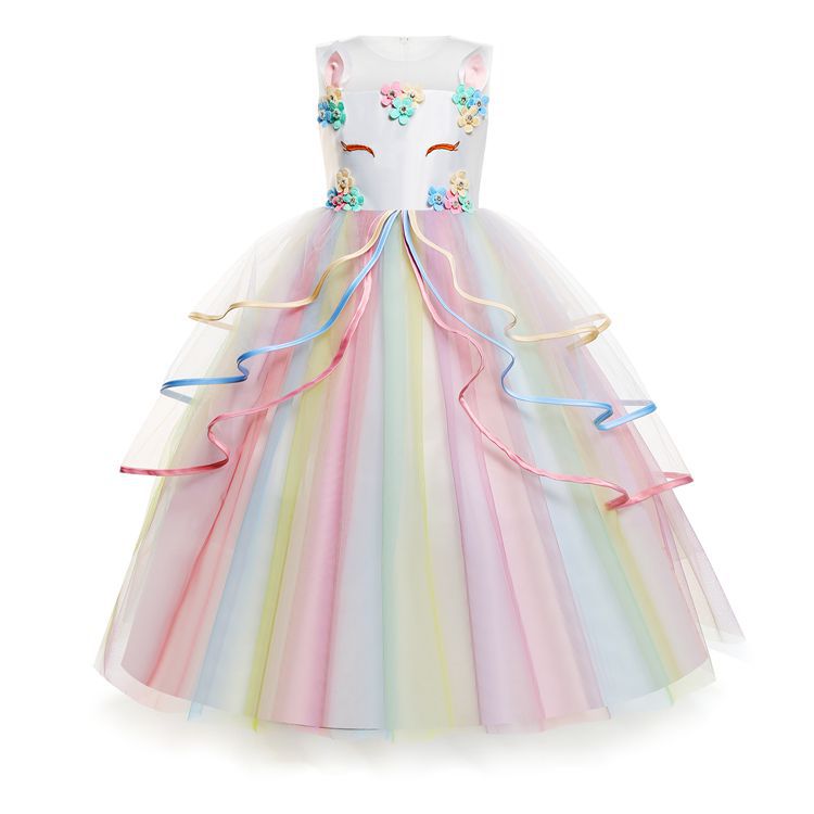 Amazon European and American Cross-border Girl Dress ins Unicorn Princess Dress Long Dress Children's Flower Girl Dress
