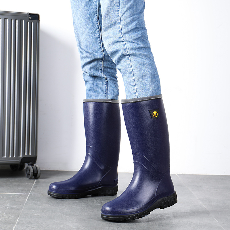 Adult fashion high-top rain boots Men's Outdoor non-slip waterproof shoes wear-resistant construction men's rain boots black sole rubber shoes