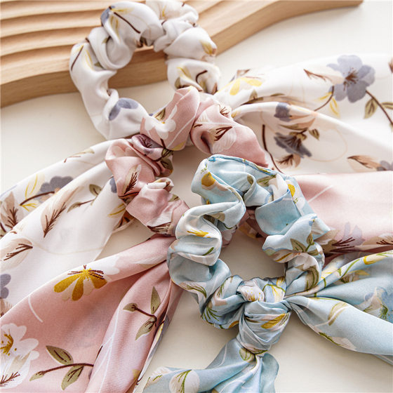 Three-State new cross-border satin ponytail Ribbon large intestine hair ring large flower fabric hair accessories European and American women's hair band