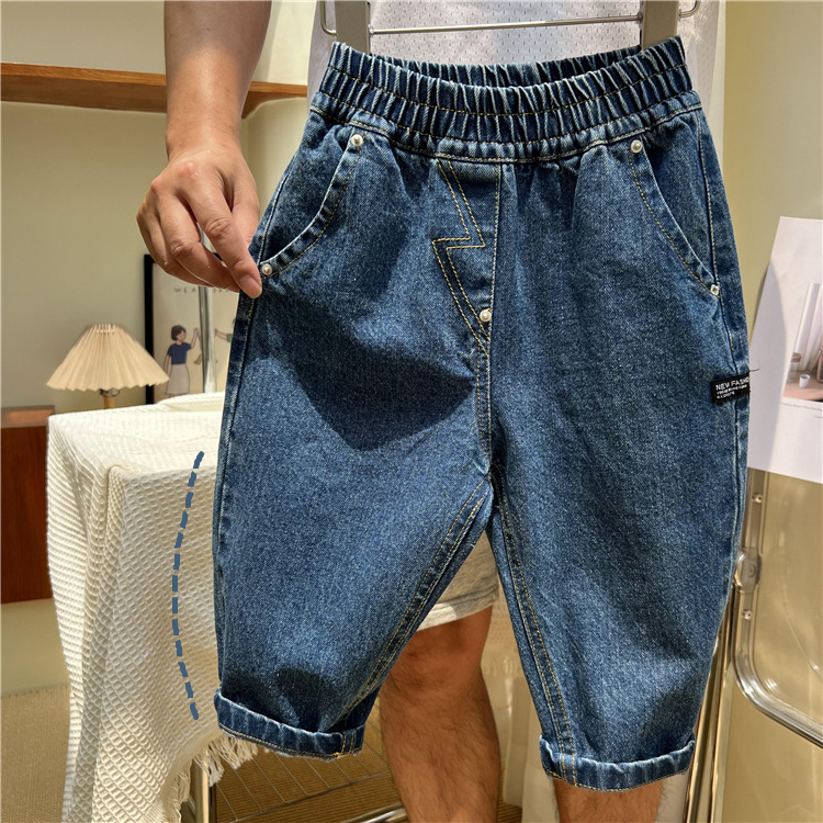 Korean Children's Wear Autumn Dark Blue Jeans 2023 Loose Solid Color Torre Pants Casual Denim Trousers for Boys and Girls