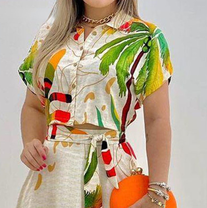 2022 Amazon European and American new fashion positioning printing skirt suit a large number of in stock