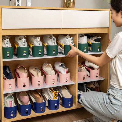 Adjustable shoe storage artifact shoe cabinet storage shoe rack space-saving household shoes double-layer plastic shoe holder