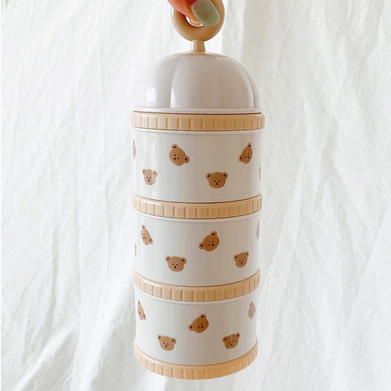 ins South Korea Dot bear olive Tulip Western style milk powder box infant portable three-layer storage box