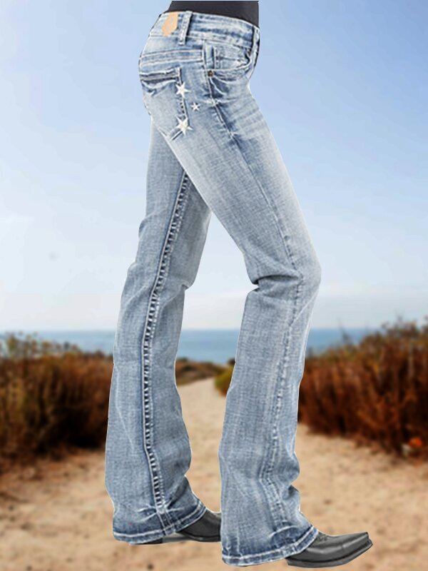 2023 cross-border European and American Amazon independent station hot selling women's embroidered star jeans slim jeans Women's