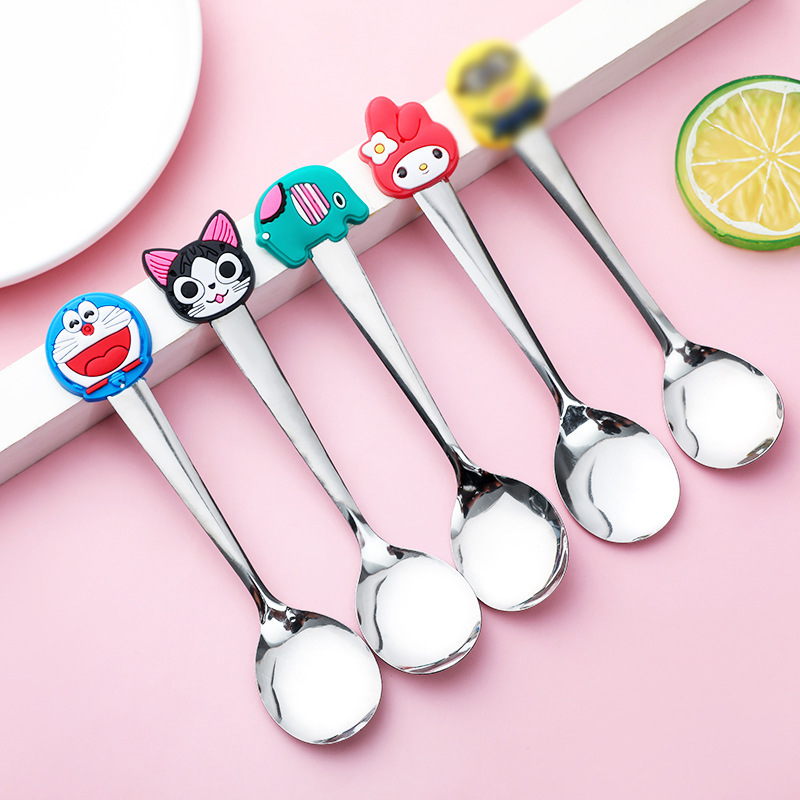 Cartoon stainless steel spoon cute silicone handle spoon children's soup spoon fashion coffee mixing spoon T