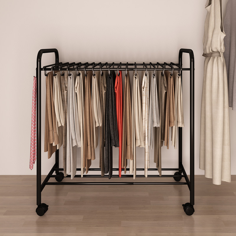 Household Wardrobe Long Pants Storage Rack Floor-standing Mobile Pants Rack Clothing Storage Artifact Retractable Drying Rack