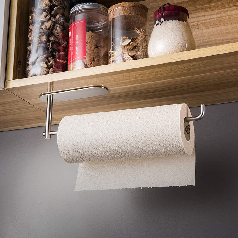 Cross-border punch-free 304 stainless steel kitchen tissue holder cabinet kitchen supplies bathroom wall-mounted roll paper holder