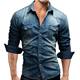 Foreign Trade Cross-border New Men's Long-sleeved Shirt European and American Style Youth Casual Solid Color Stitching Men's Denim Shirt for Men