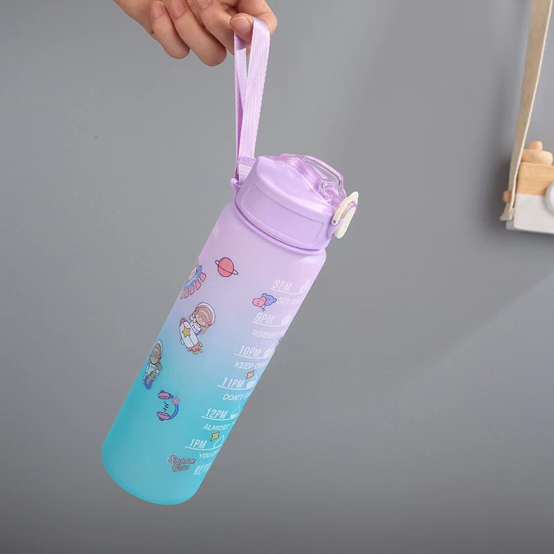 Printable Amazon Hot Selling Gradient Sports Plastic Water Cup 32OZ Space Cup Bounce Lid Suction Cup