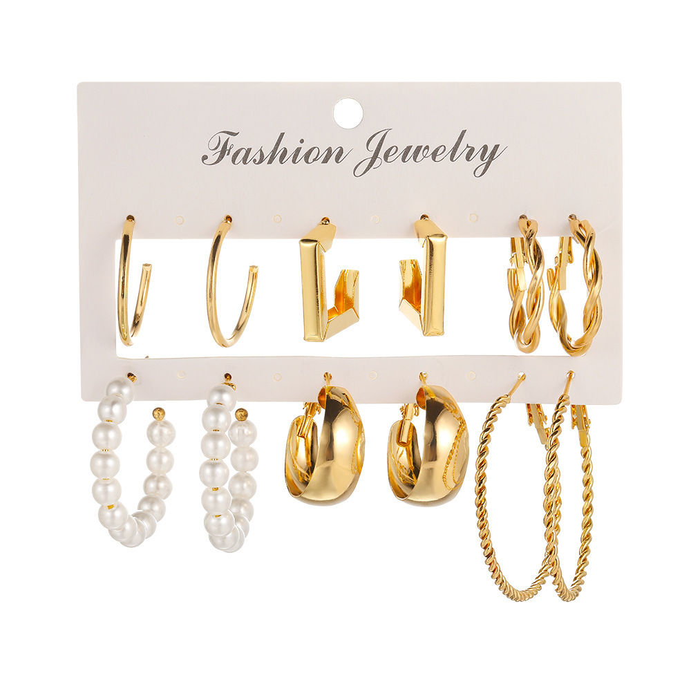 Europe and the United States cross-border hot-selling fashion simple earrings set female temperament all-match personality exaggerated atmosphere high sense earrings