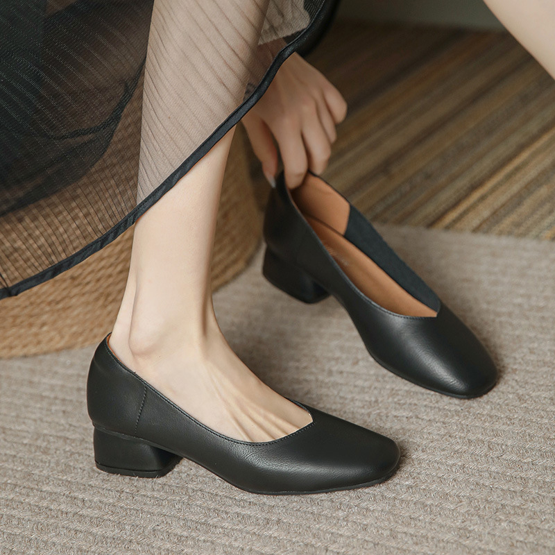 Daily All-match Fashion Single-layer Shoes 2024 Spring New Women's Round Toe Comfortable Shallow Mouth Low-heeled Shoes Korean Style Milk Shoes