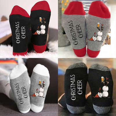 Foreign trade Christmas socks spelling dice letters mid-tube socks trendy snowman printed socks cross-border men's and women's cotton socks