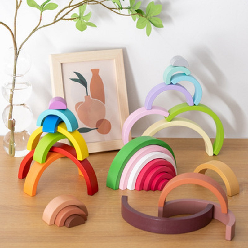 Yurun Rainbow Building Blocks Wooden Children's Combination Assembled Puzzle Stacking Music Mengshi 0-3 Years Old Early Education Cognitive Toy