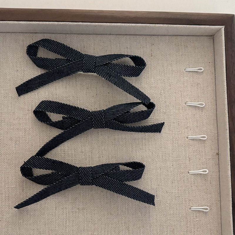 Set di forcine con fiocco in denim, clip laterale per la parte posteriore della testa, clip piccola e squisita, clip piccola_voghion.com