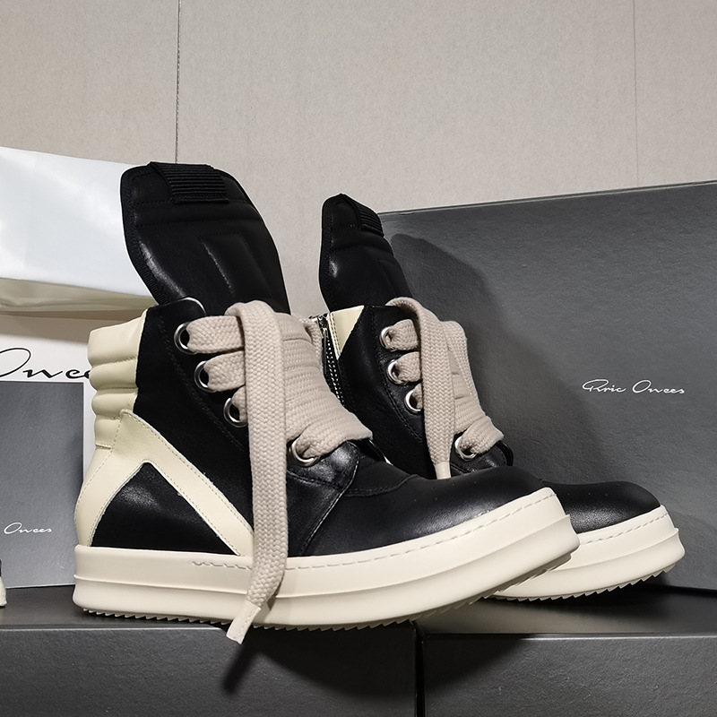 rricowees Spring European and American Fashion Ankle Boots Cowhide High-top Inverted Triangle Black and White Personalized Thick Sole Height Increasing Men's Shoes