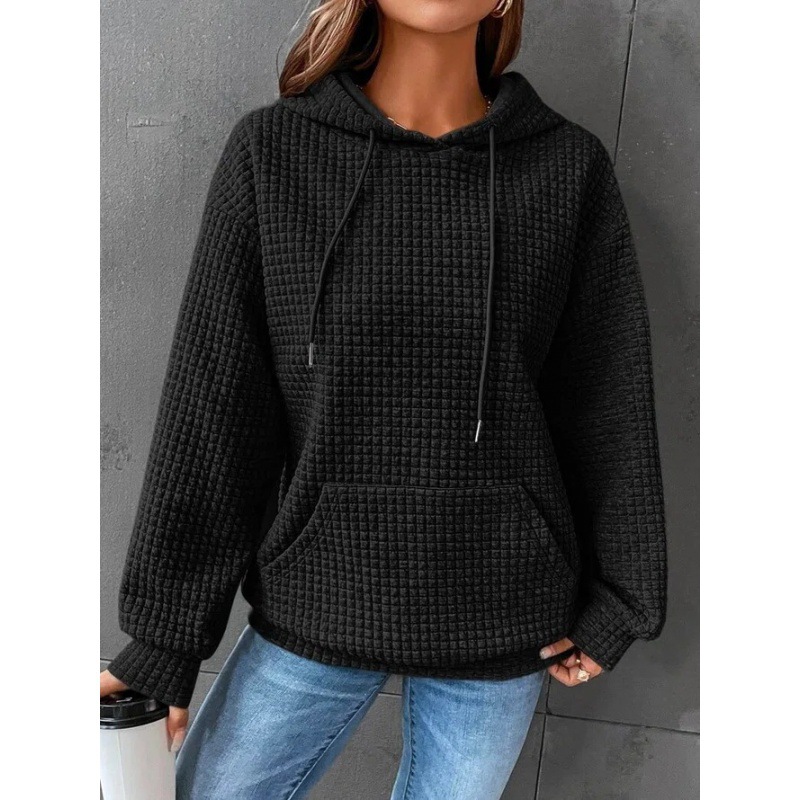2024 autumn and winter Amazon European and American women's cross-border new waffle round neck long sleeve sweater solid color top women