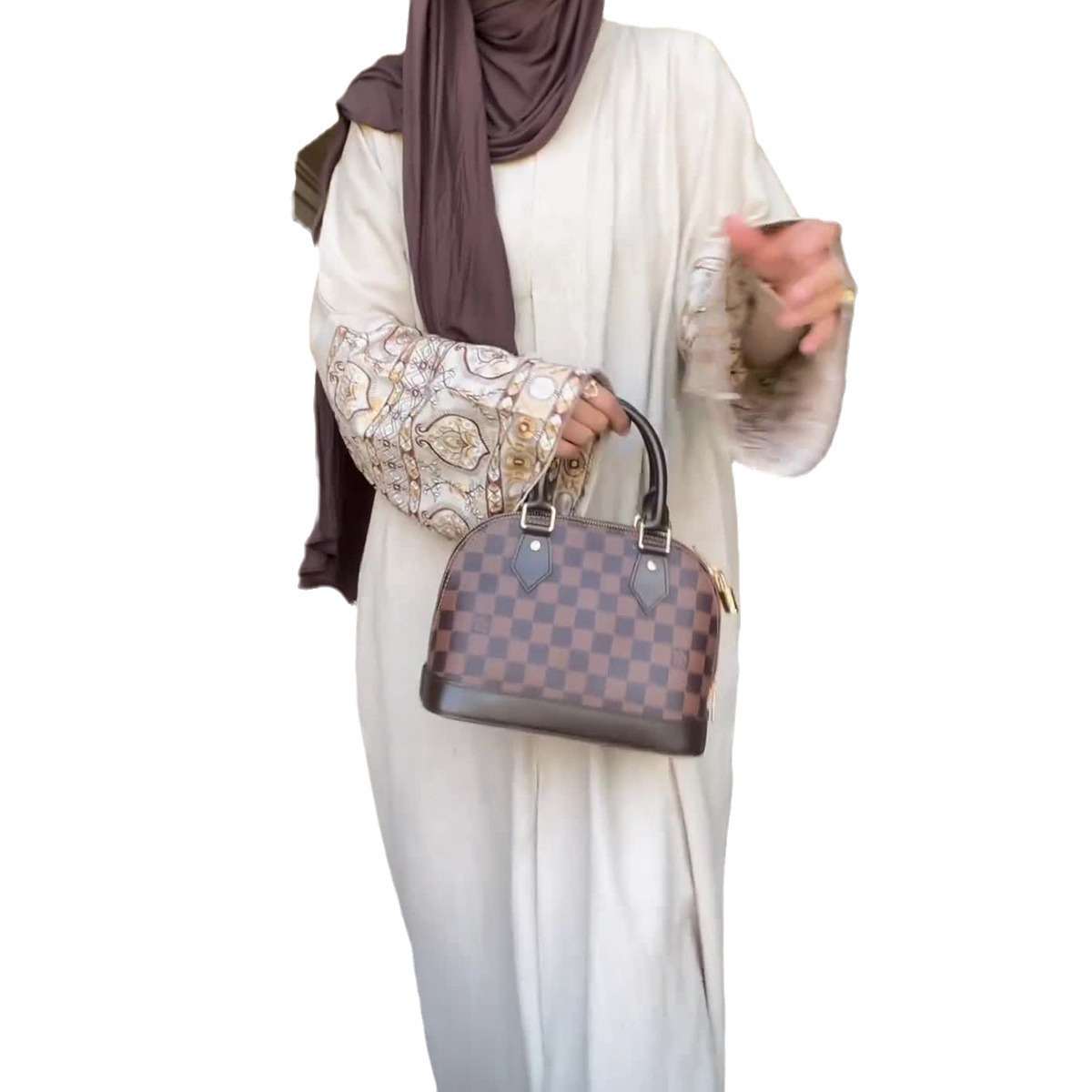 Middle East Muslim 2023 autumn new printed bohemian style puff sleeve loose retro dress for women