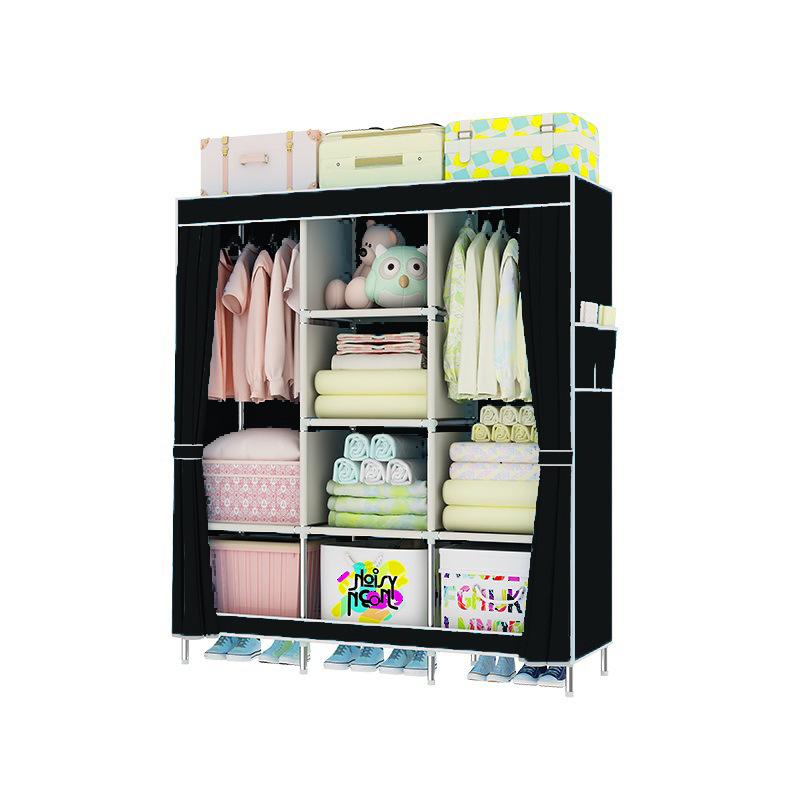 Metal Combination Simple Wardrobe Steel Pipe Assembly Wardrobe for Rental Room Household Bedroom Hanger Clothes Storage Cabinet