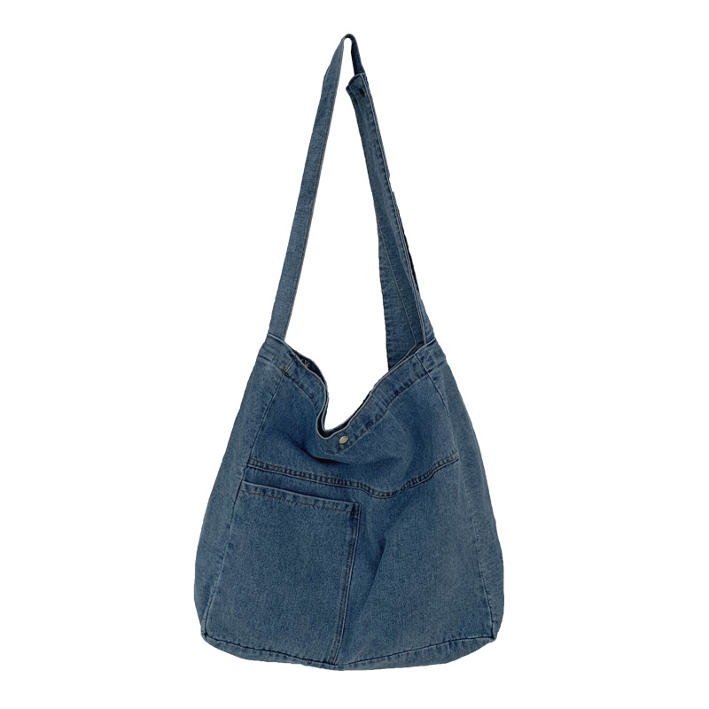 Washed Denim Bag Large Capacity Crossbody Bag Student Class Bag Women's Japanese Canvas Bag Korean Style Simple Shoulder Bag