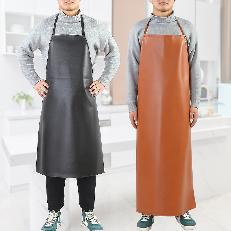 革防水防油puエプロン水産屠殺食品ウエスト周りの成人首黒延長革エプロン|undefined
