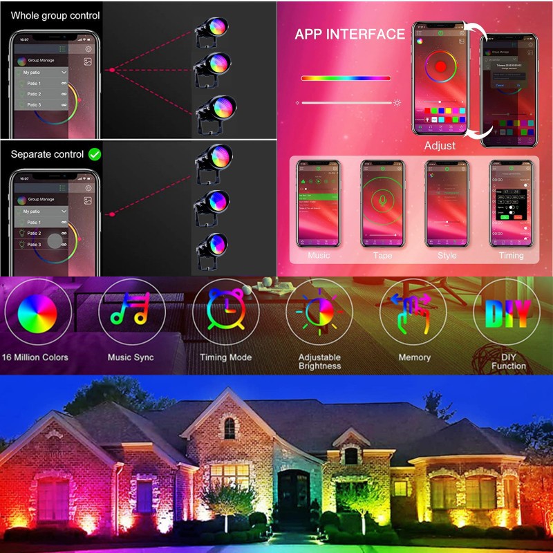 Zhongshan factory LED plug light smart Bluetooth colorful tree landscape light 1 drag 6 RF remote control RGB lawn light