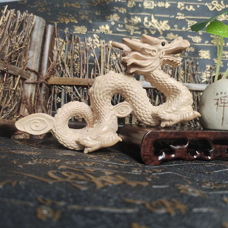 Peach wood dragon zodiac dragon ornaments dragon wood carving log hand-carved dragon lacquer-free zodiac mascot