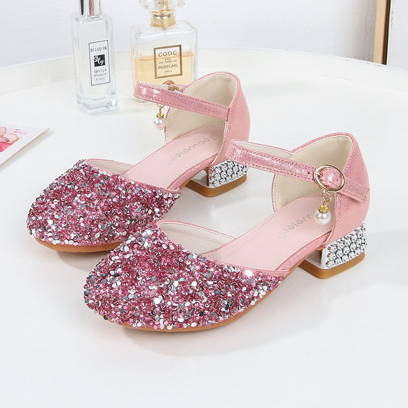 Girls' silver princess shoes children's high heel toe shoes student performance shoes catwalk piano performance shoes summer sandals