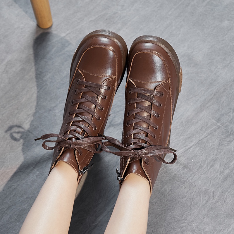 First layer cowhide retro flat fashion casual Women's Flat Sports Women's ankle boots