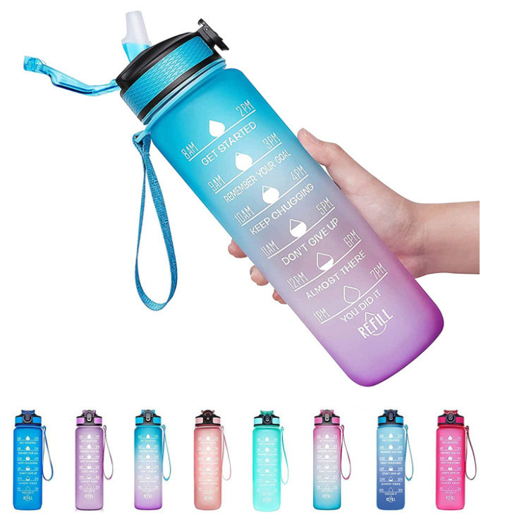 Amazon new gradient color 1000ML large capacity outdoor sports plastic cup Tritan material space Cup in stock