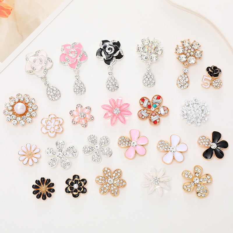 New diamond-encrusted five-petal Camellia diy phone case beauty sticker full Diamond cherry blossom hole shoes accessories material
