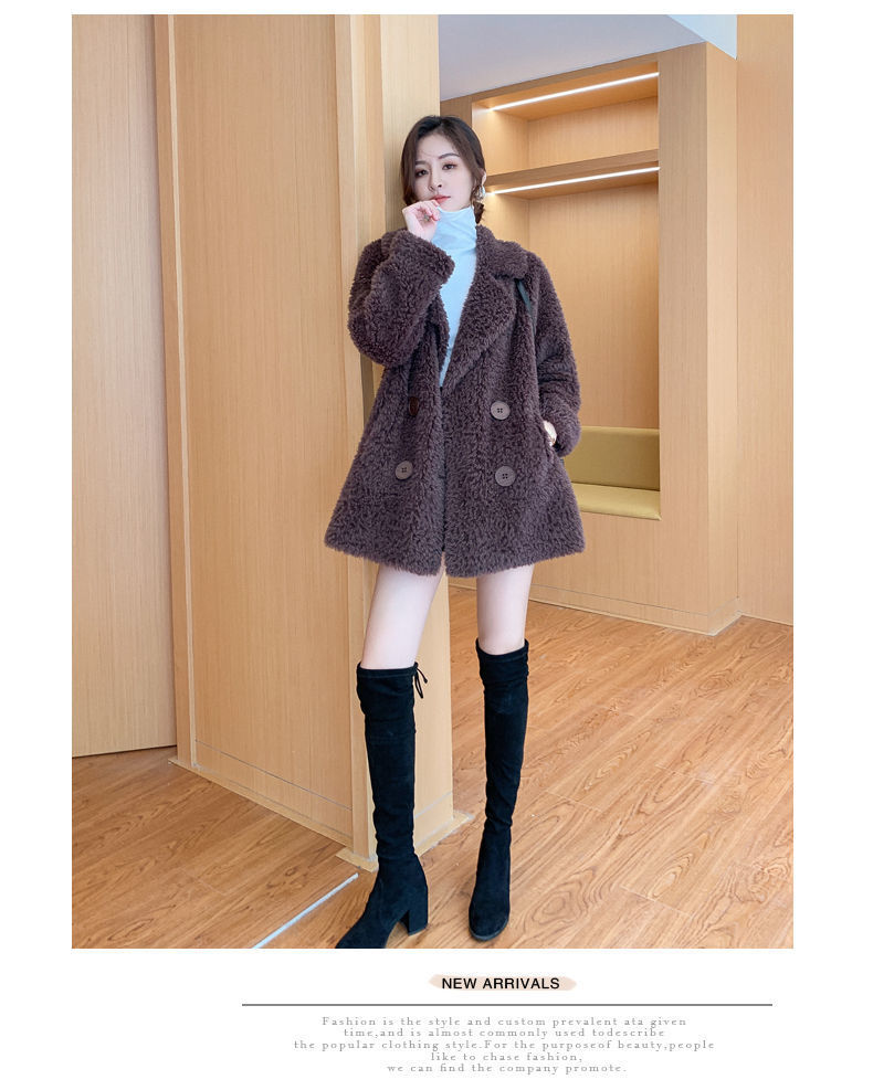 Winter mid-length fleece coat for women 2023 new suit collar lambswool fur integrated granular fleece coat_voghion.com